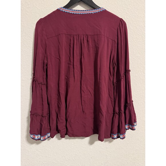 Savanna‎ Jane South Beach Bordeaux Floral Embroidered Bell Sleeve Tunic Top - Picture 3 of 3
